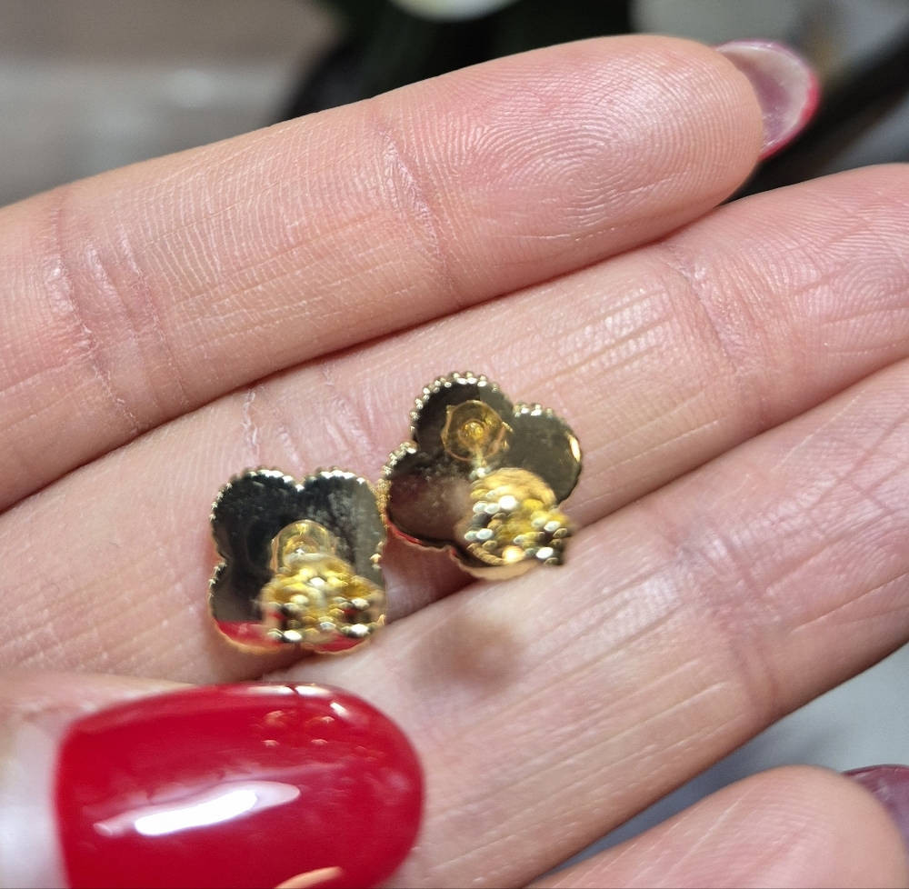 Gold Floral Stud Earrings - Picture 10 of 10
